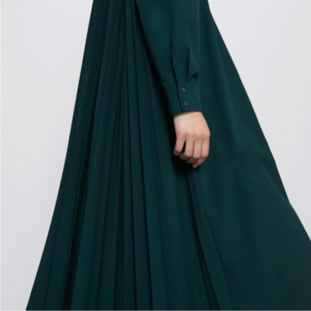 Zara Hunter Green Midi Pleated Dress - Picture 15 of 15